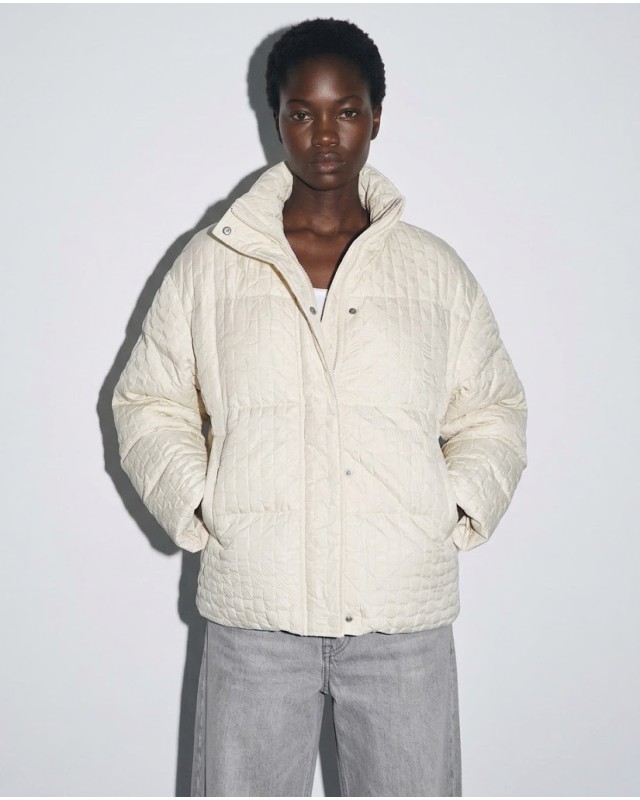 Μπουφάν puffer με Ανάγλυφη Ύφανση & Ψηλό Γιακά - Off White