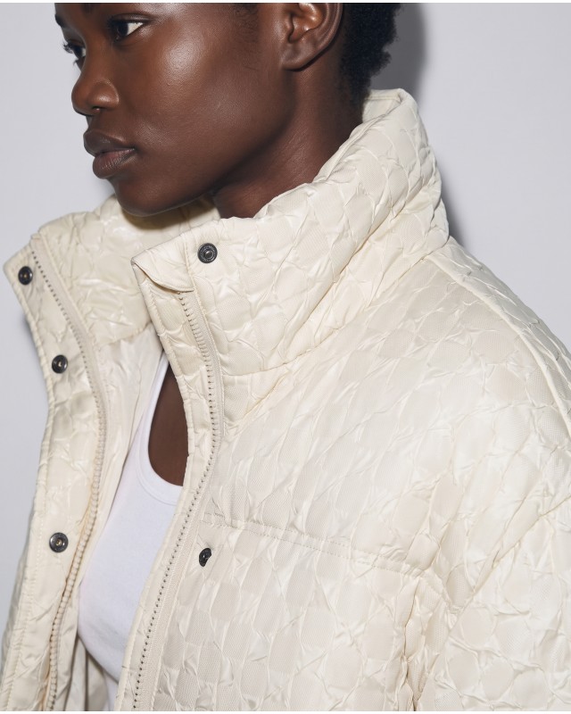 Μπουφάν puffer με Ανάγλυφη Ύφανση & Ψηλό Γιακά - Off White