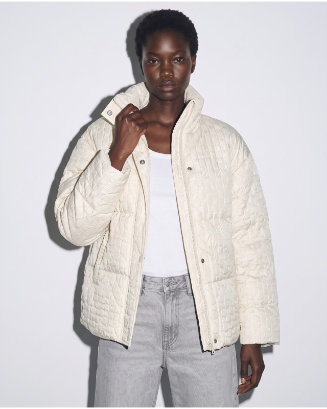 Μπουφάν puffer με Ανάγλυφη Ύφανση & Ψηλό Γιακά - Off White