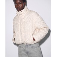 Μπουφάν puffer με Ανάγλυφη Ύφανση & Ψηλό Γιακά - Off White