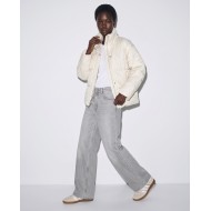Μπουφάν puffer με Ανάγλυφη Ύφανση & Ψηλό Γιακά - Off White