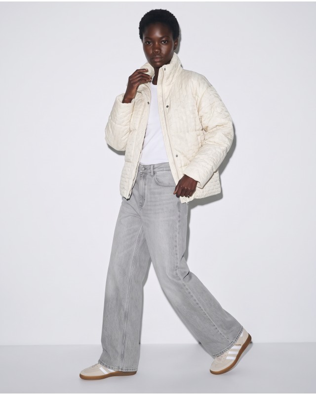 Μπουφάν puffer με Ανάγλυφη Ύφανση & Ψηλό Γιακά - Off White