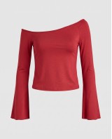 Μπλούζα viscose μακρυμάνικη με καμπάνα μανίκι Cherry σκούρο