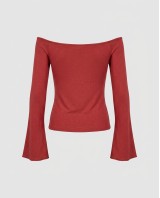 Μπλούζα viscose μακρυμάνικη με καμπάνα μανίκι Cherry σκούρο