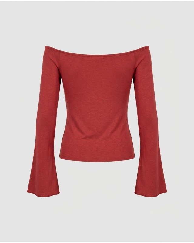 Μπλούζα viscose μακρυμάνικη με καμπάνα μανίκι Cherry σκούρο