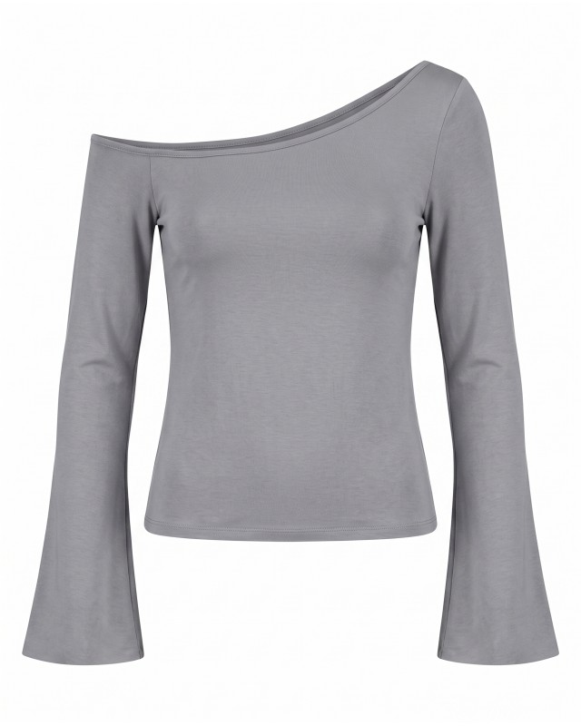 Μπλούζα viscose μακρυμάνικη με καμπάνα μανίκι silver