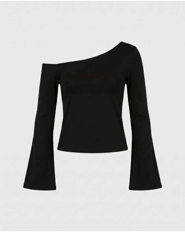 Μπλούζα viscose μακρυμάνικη με καμπάνα μανίκι μαύρο