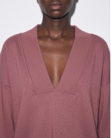 Μπλούζα φούτερ αχνούδιαστο μακρυμάνικο oversized με ανοιχτή "V" λαιμόκοψη σάπιο μήλο