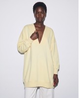 Μπλούζα φούτερ αχνούδιαστο μακρυμάνικο oversized με ανοιχτή "V" λαιμόκοψη κίτρινο