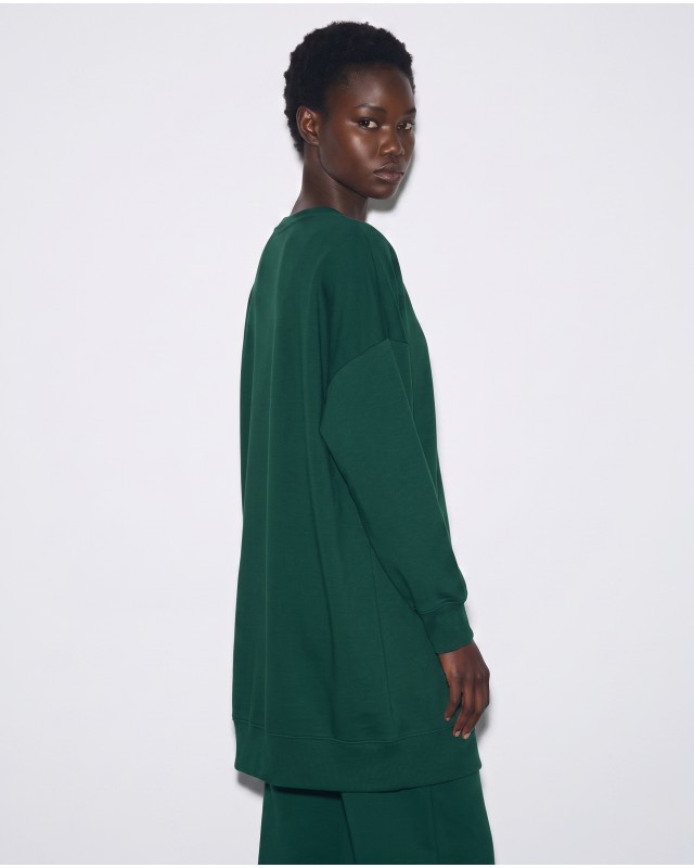 Μπλούζα φούτερ αχνούδιαστο μακρυμάνικο oversized με ανοιχτή "V" λαιμόκοψη κυπαρισσί