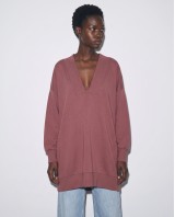 Μπλούζα φούτερ αχνούδιαστο μακρυμάνικο oversized με ανοιχτή "V" λαιμόκοψη σάπιο μήλο