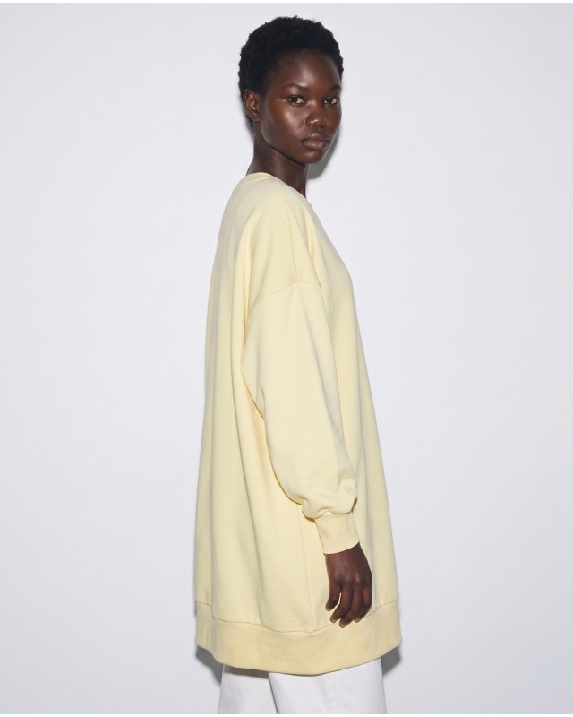Μπλούζα φούτερ αχνούδιαστο μακρυμάνικο oversized με ανοιχτή "V" λαιμόκοψη κίτρινο