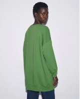 Μπλούζα φούτερ αχνούδιαστο μακρυμάνικο oversized με ανοιχτή "V" λαιμόκοψη λαδί