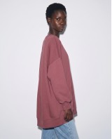 Μπλούζα φούτερ αχνούδιαστο μακρυμάνικο oversized με ανοιχτή "V" λαιμόκοψη σάπιο μήλο