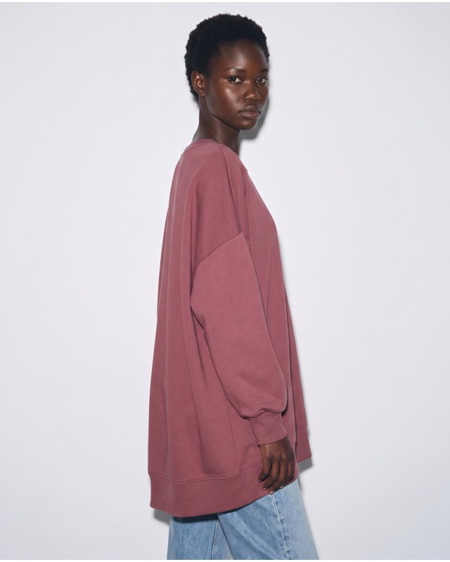 Μπλούζα φούτερ αχνούδιαστο μακρυμάνικο oversized με ανοιχτή "V" λαιμόκοψη σάπιο μήλο