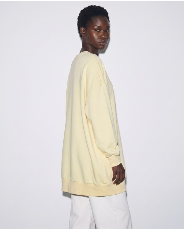 Μπλούζα φούτερ αχνούδιαστο μακρυμάνικο oversized με ανοιχτή "V" λαιμόκοψη κίτρινο