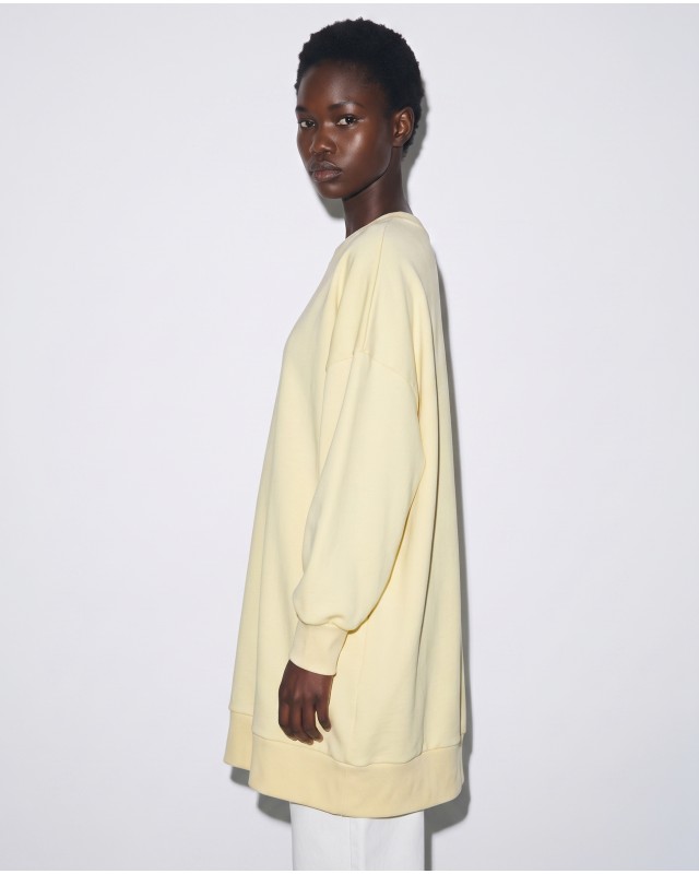 Μπλούζα φούτερ αχνούδιαστο μακρυμάνικο oversized με ανοιχτή "V" λαιμόκοψη κίτρινο