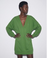 Μπλούζα φούτερ αχνούδιαστο μακρυμάνικο oversized με ανοιχτή "V" λαιμόκοψη λαδί