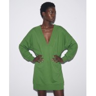 Μπλούζα φούτερ αχνούδιαστο μακρυμάνικο oversized με ανοιχτή "V" λαιμόκοψη λαδί