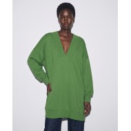 Μπλούζα φούτερ αχνούδιαστο μακρυμάνικο oversized με ανοιχτή "V" λαιμόκοψη λαδί