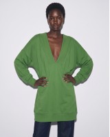 Μπλούζα φούτερ αχνούδιαστο μακρυμάνικο oversized με ανοιχτή "V" λαιμόκοψη λαδί