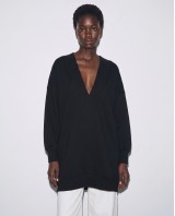 Μπλούζα φούτερ αχνούδιαστο μακρυμάνικο oversized με ανοιχτή "V" λαιμόκοψη μαύρο