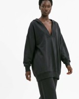 Μπλούζα φούτερ αχνούδιαστο μακρυμάνικο oversized με ανοιχτή "V" λαιμόκοψη ανθρακί