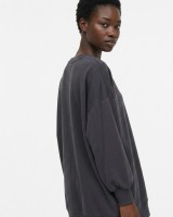 Μπλούζα φούτερ αχνούδιαστο μακρυμάνικο oversized με ανοιχτή "V" λαιμόκοψη ανθρακί