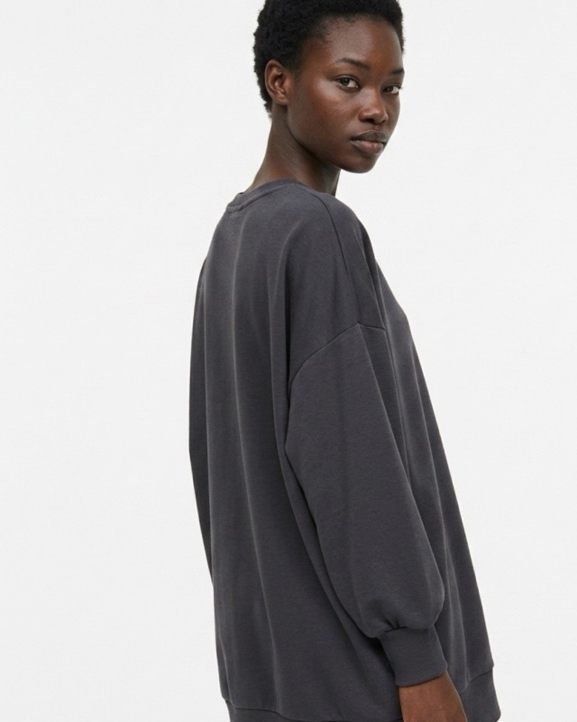 Μπλούζα φούτερ αχνούδιαστο μακρυμάνικο oversized με ανοιχτή "V" λαιμόκοψη ανθρακί