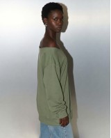Μπλούζα φούτερ αχνούδιαστο oversized με ανοιχτή λαιμόκοψη χακί