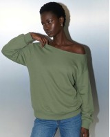 Μπλούζα φούτερ αχνούδιαστο oversized με ανοιχτή λαιμόκοψη χακί