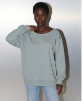 Μπλούζα φούτερ αχνούδιαστο oversized με ανοιχτή λαιμόκοψη σιέλ