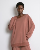 Μπλούζα φούτερ αχνούδιαστο oversized με ανοιχτή λαιμόκοψη σάπιο μήλο