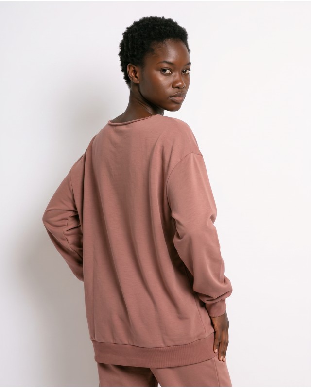 Μπλούζα φούτερ αχνούδιαστο oversized με ανοιχτή λαιμόκοψη σάπιο μήλο