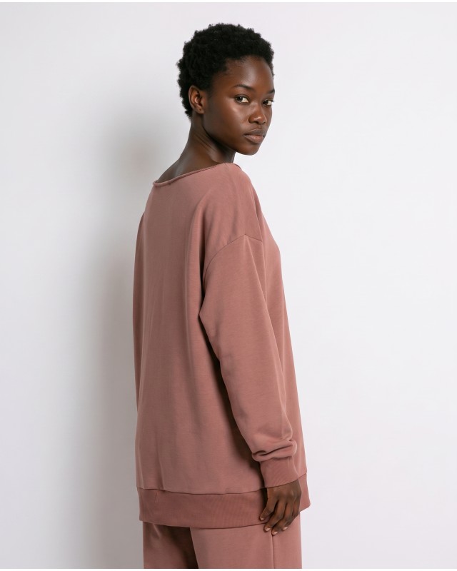 Μπλούζα φούτερ αχνούδιαστο oversized με ανοιχτή λαιμόκοψη σάπιο μήλο