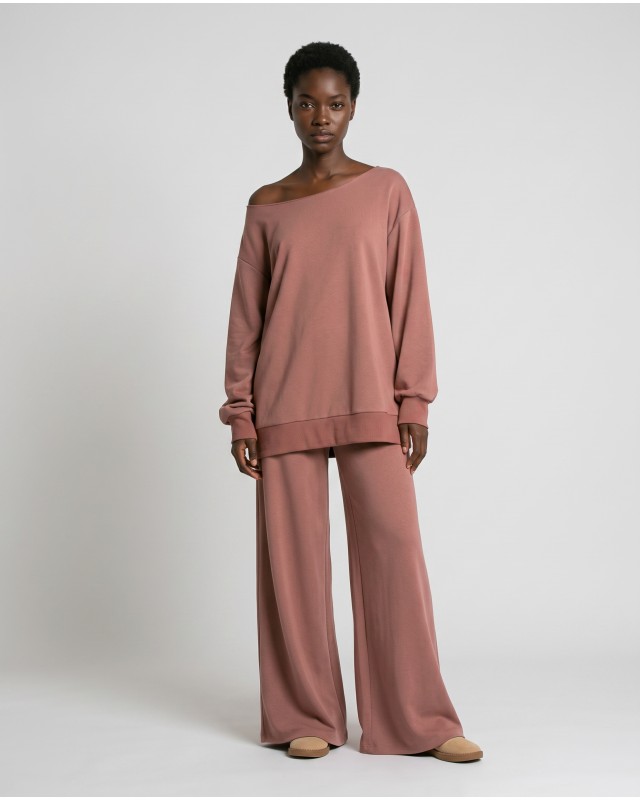 Μπλούζα φούτερ αχνούδιαστο oversized με ανοιχτή λαιμόκοψη σάπιο μήλο