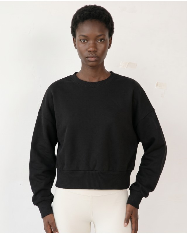 Cotton Relaxed Cropped Sweatshirt black