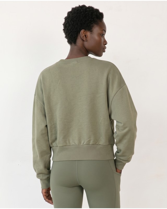 Cotton Relaxed Cropped Sweatshirt olive
