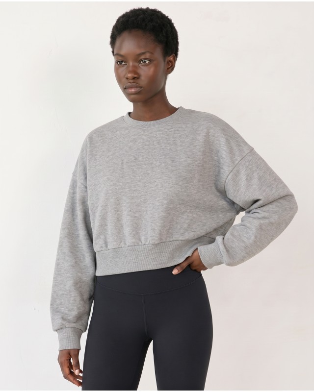 Cotton Relaxed Cropped Sweatshirt grey