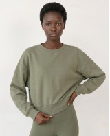 Cotton Relaxed Cropped Sweatshirt olive