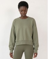 Cotton Relaxed Cropped Sweatshirt olive