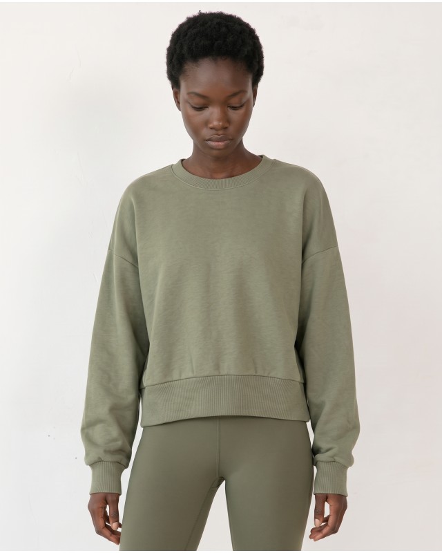 Cotton Relaxed Cropped Sweatshirt olive