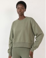 Cotton Relaxed Cropped Sweatshirt olive