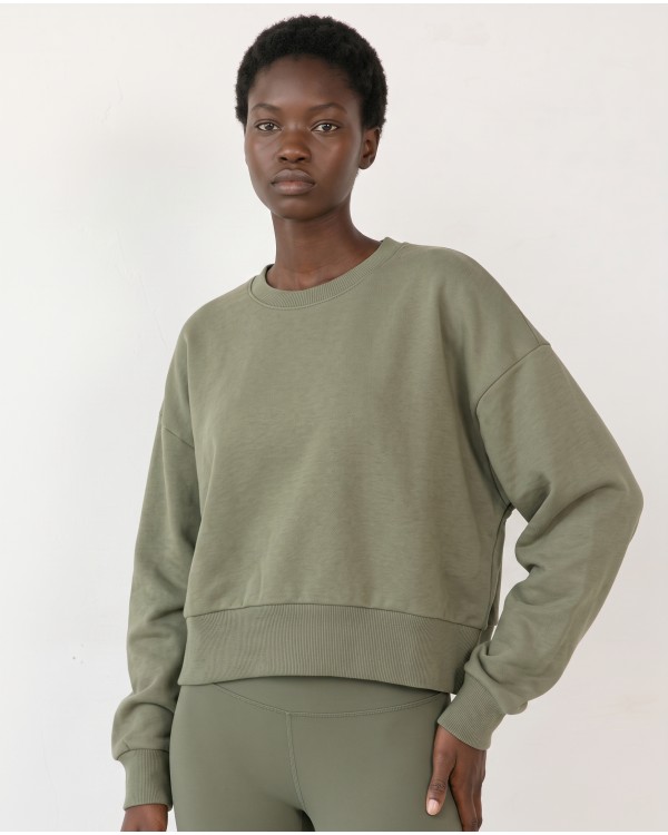 Cotton Relaxed Cropped Sweatshirt light mint