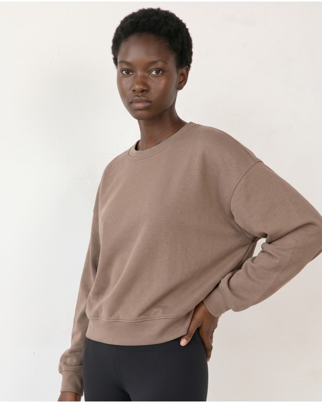 Cotton Relaxed Cropped Sweatshirt Mocha Brown