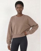 Cotton Relaxed Cropped Sweatshirt Mocha Brown