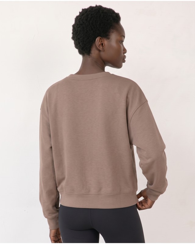 Cotton Relaxed Cropped Sweatshirt Mocha Brown