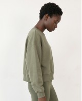 Cotton Relaxed Cropped Sweatshirt olive