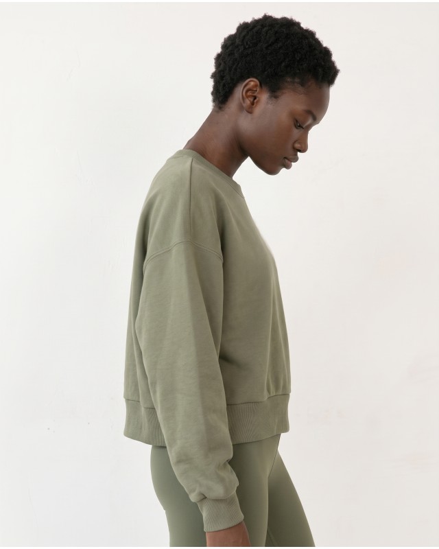 Cotton Relaxed Cropped Sweatshirt olive