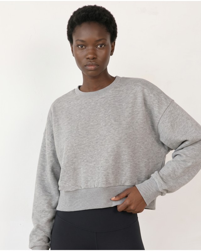 Cotton Relaxed Cropped Sweatshirt grey